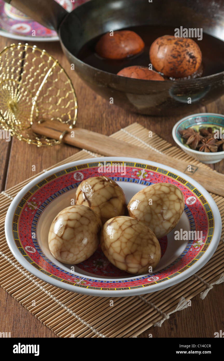 Tea leaf eggs Traditional Chinese snack Stock Photo