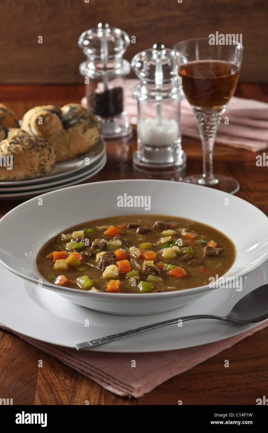 Brown Windsor soup with vegetable garnish Stock Photo Alamy