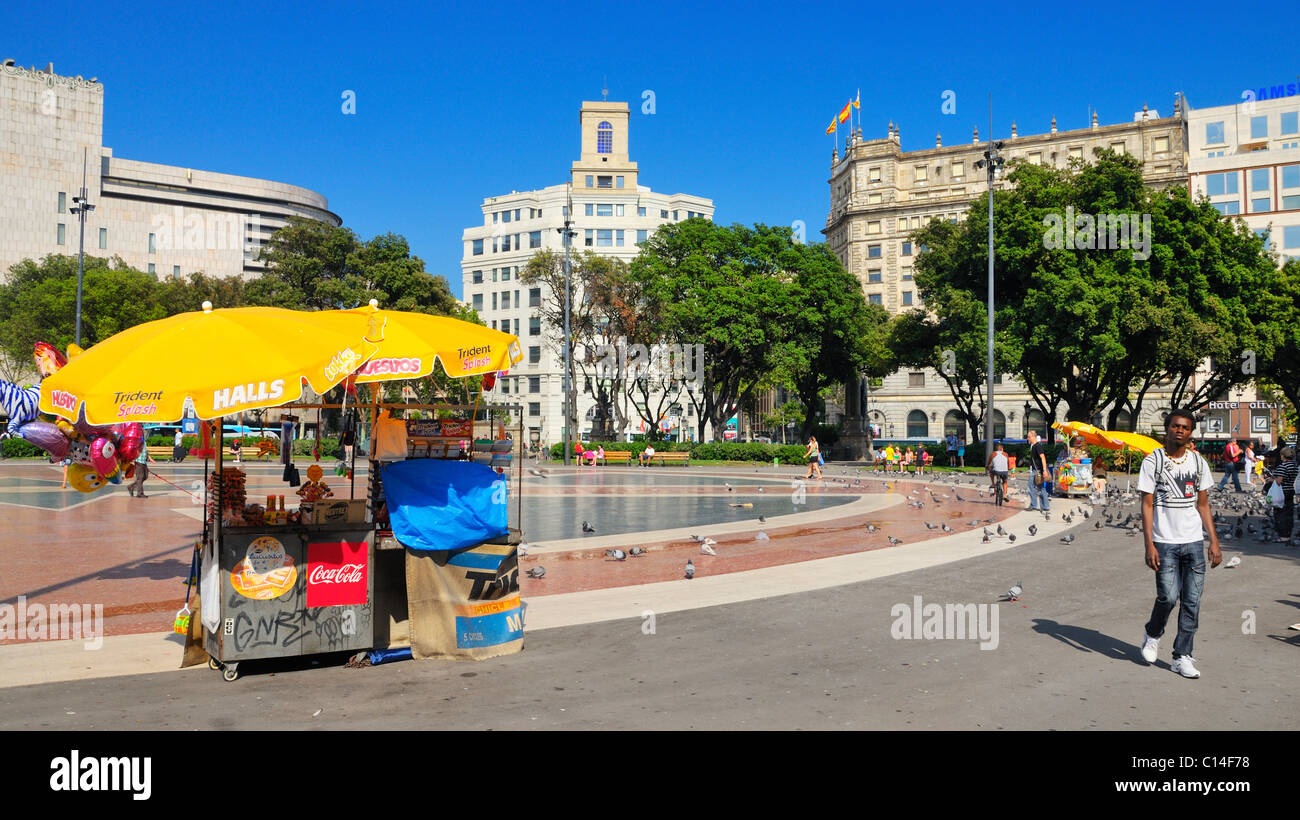 Refreshment booth at Plaza Catalan in Barcelona, Spain. Stock Photo