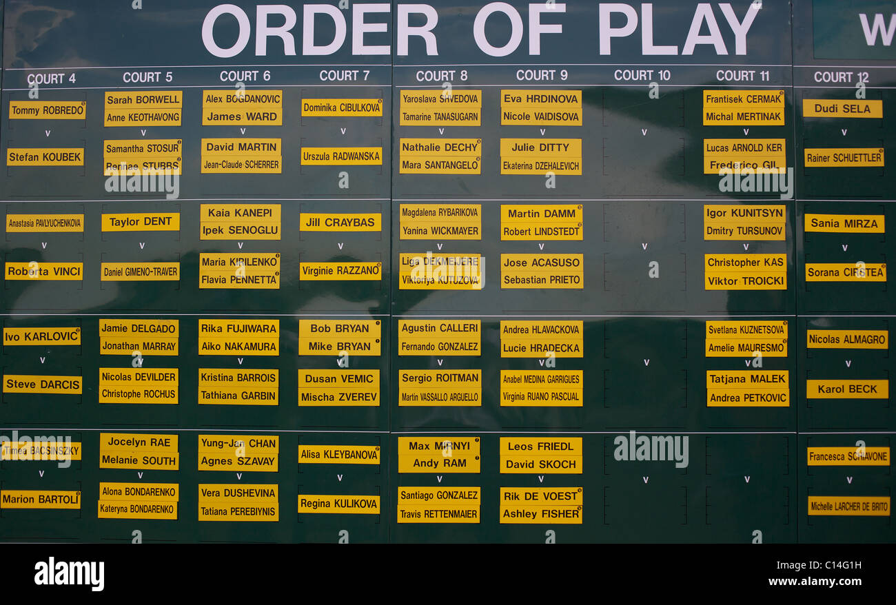 The order of play board at the All England Lawn Tennis Championships at