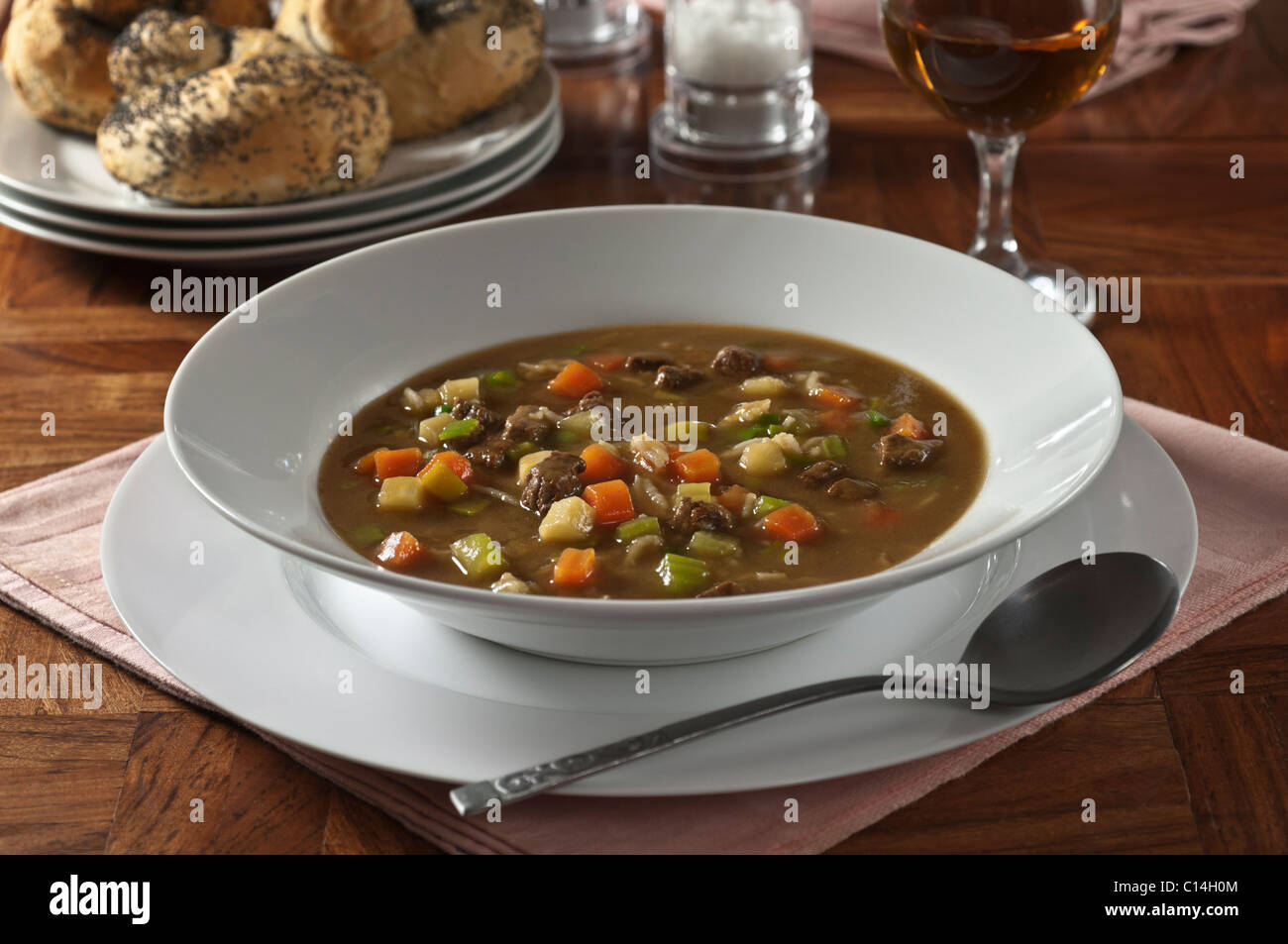 Brown Windsor soup with vegetable garnish Stock Photo Alamy