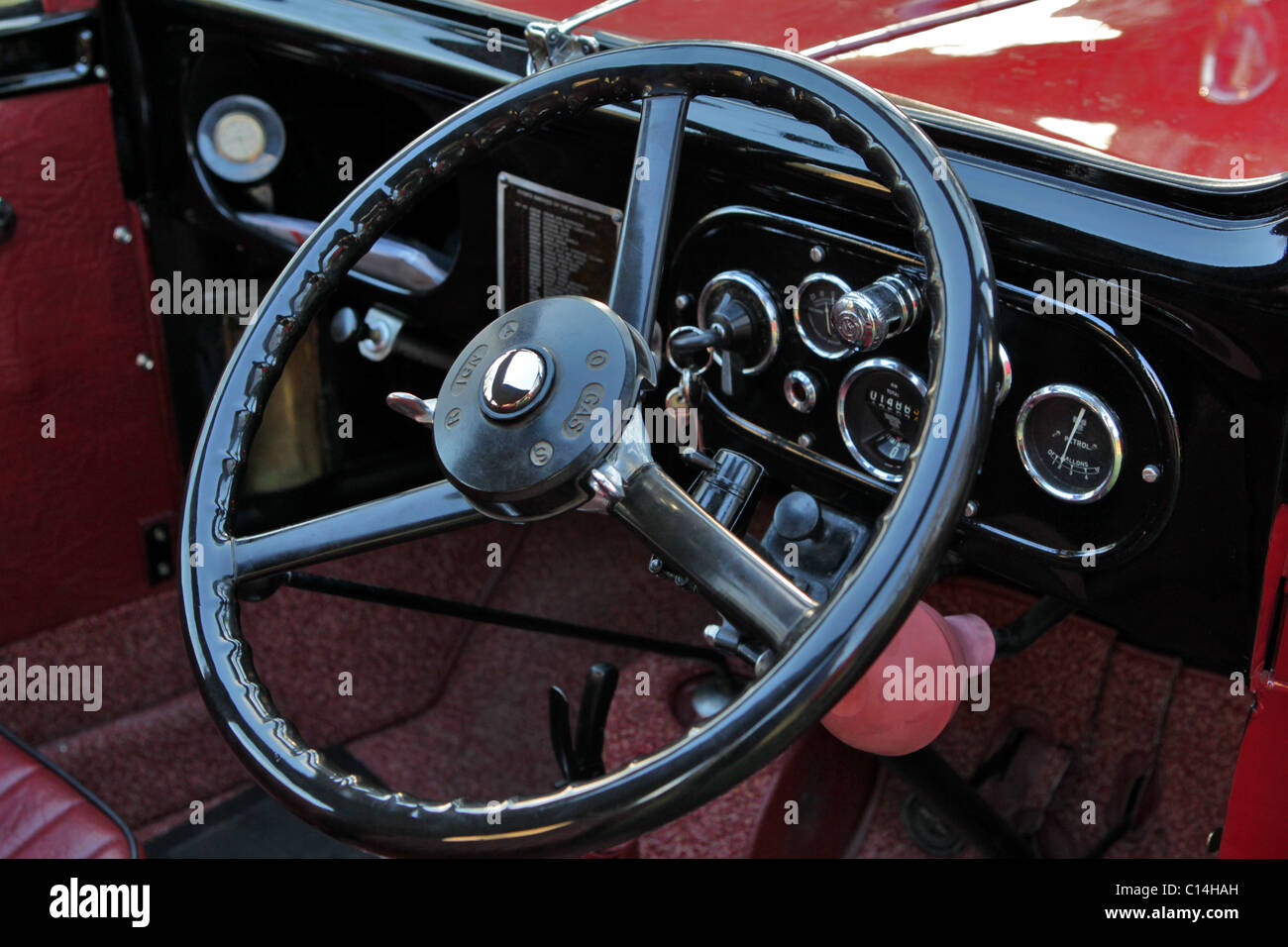 Interior of vintage British classic car, Austin 7 Stock Photo
