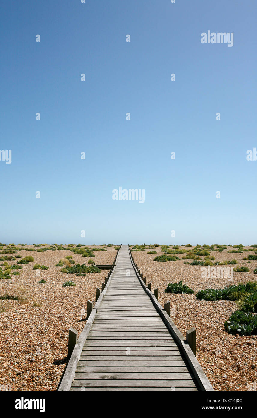 Walkway to the beach at Dungeness, Kent, provided by the Heritage Lottery Fund. Stock Photo