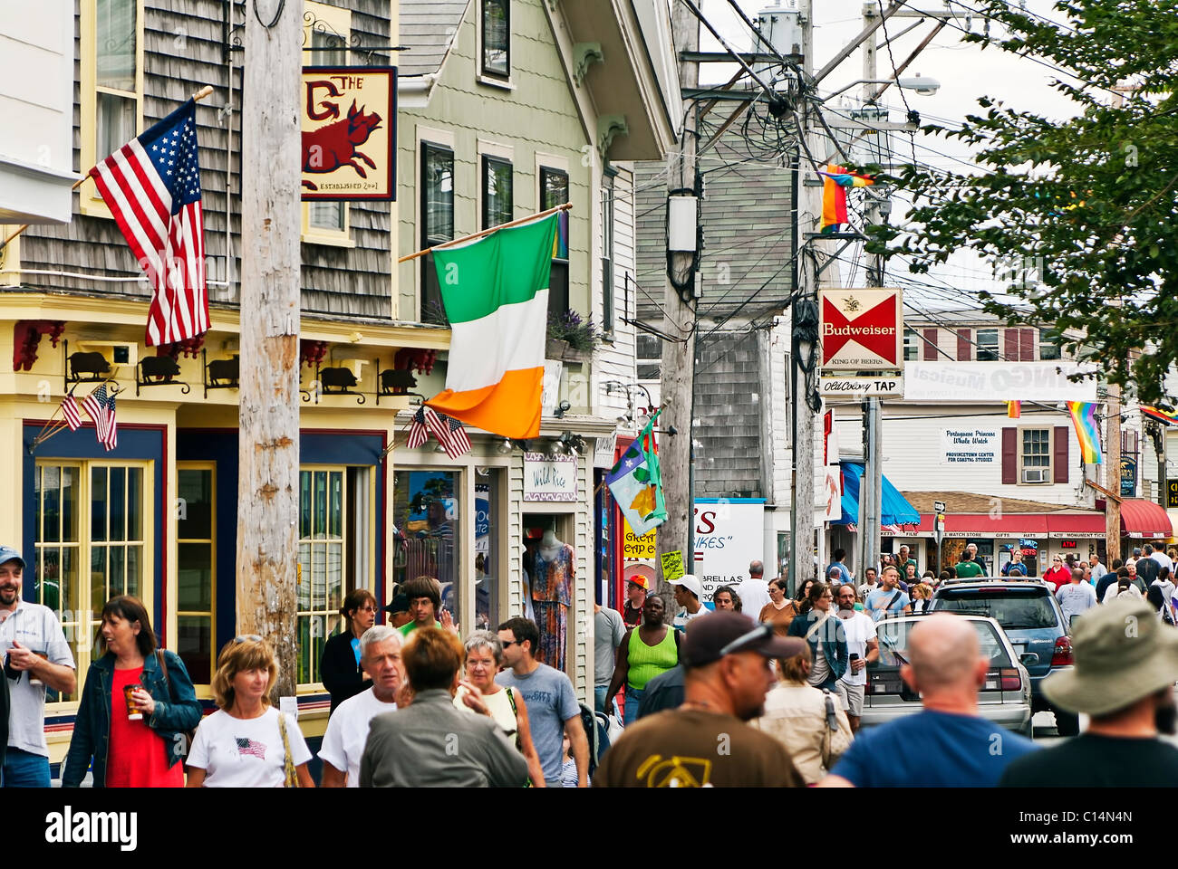 Tourists shopping along Commerce Street, Provincetown, Cape Cod, MA
