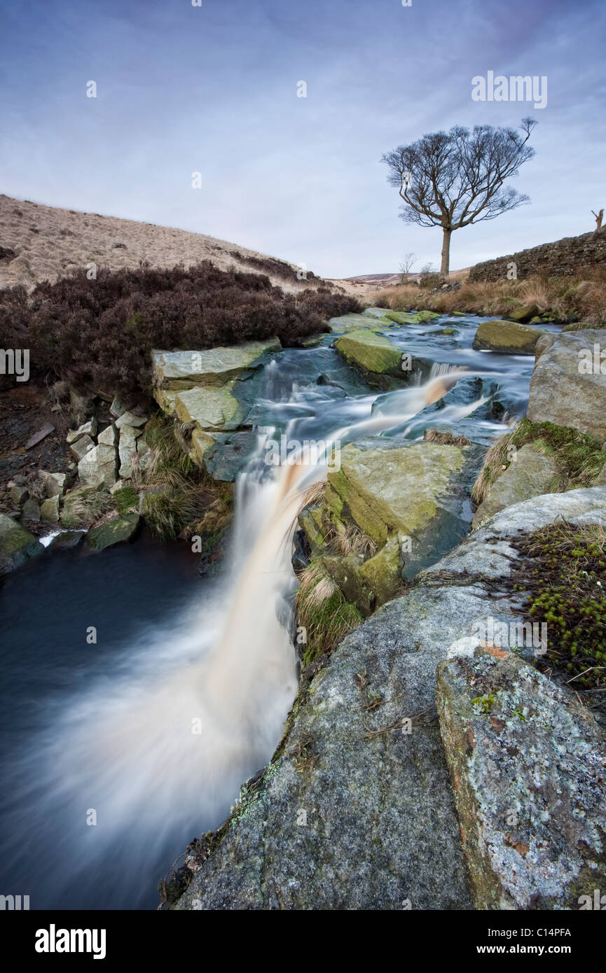 Scenic waterfall in yorkshire moorland Stock Photo