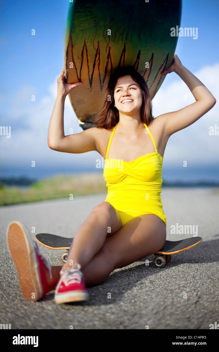 bright yellow swimsuit