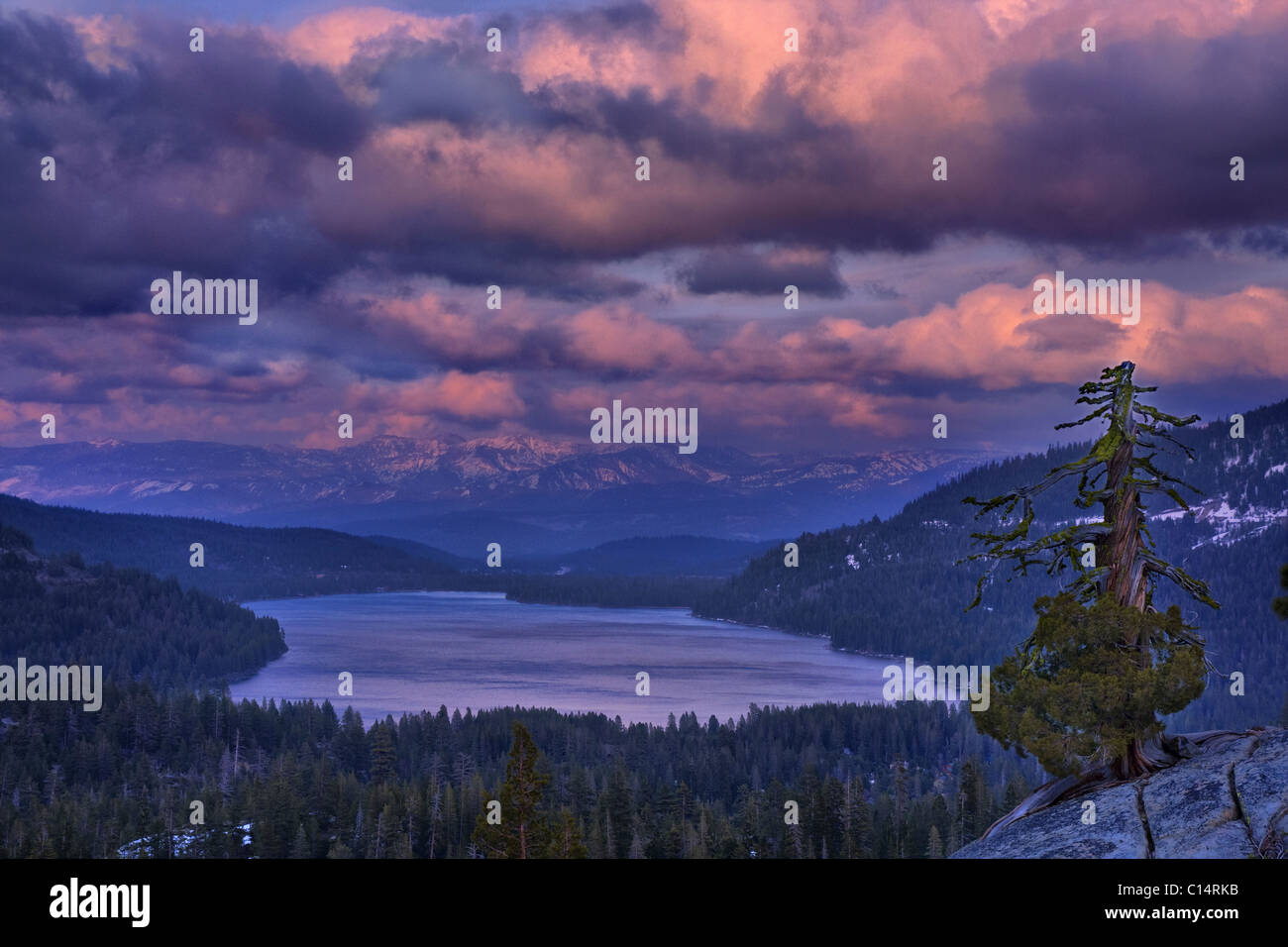 A mountain lake at sunset Stock Photo - Alamy