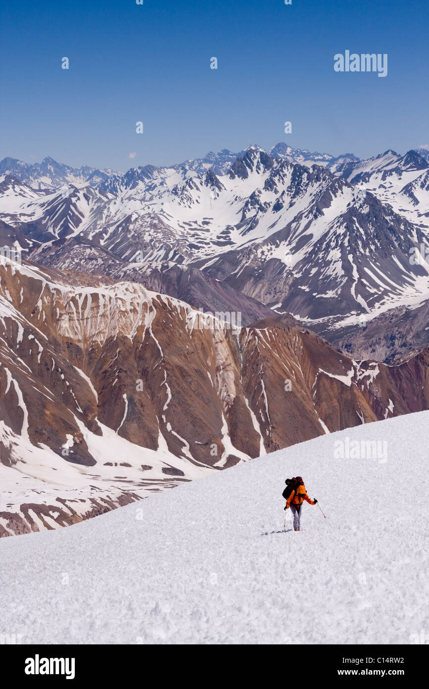 A woman mountain climbing on Volcan San Jose in the Andes mountains of Chile Stock Photo Alamy