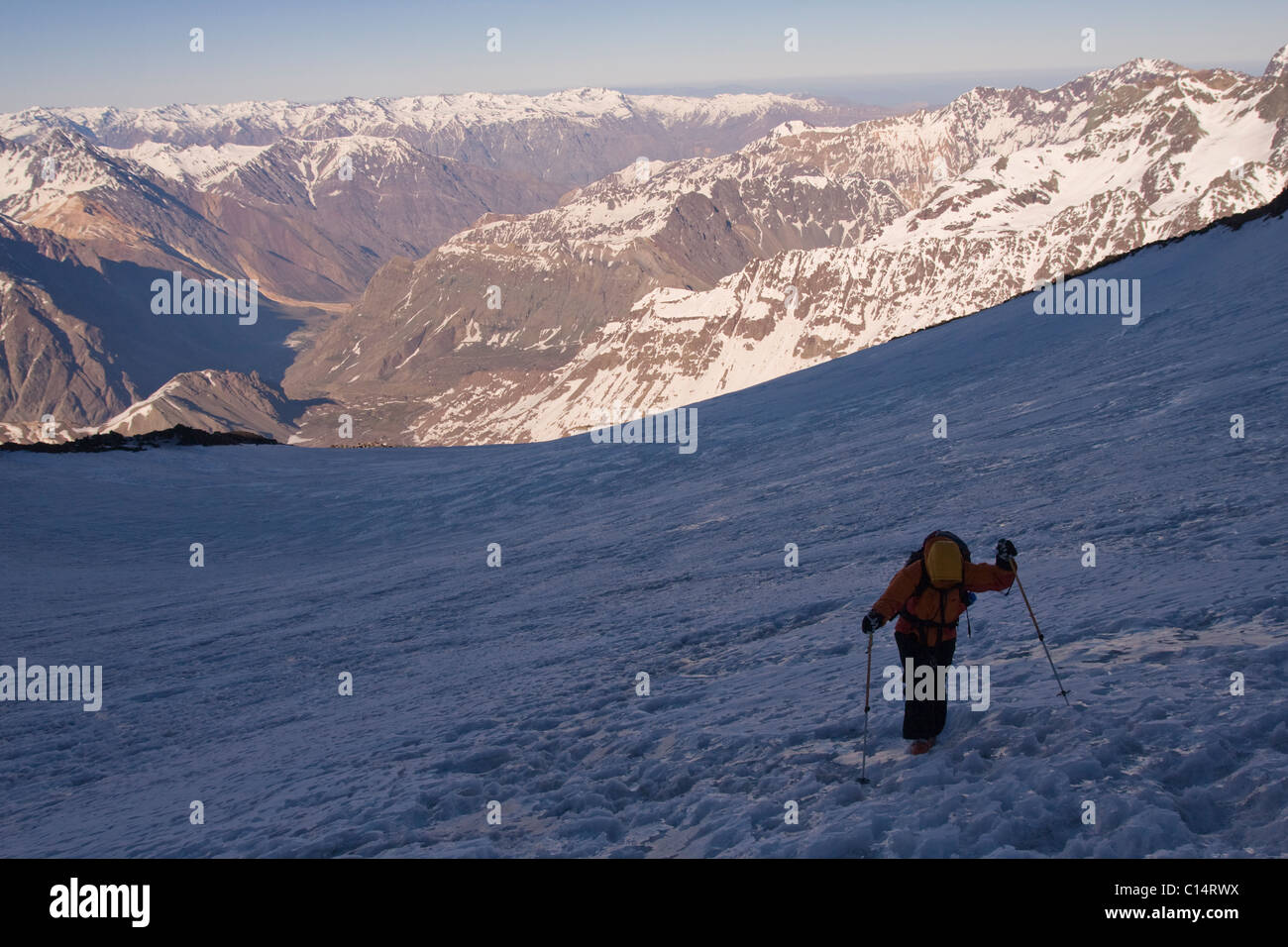 A woman mountain climbing on Volcan San Jose in the Andes mountains of Chile Stock Photo Alamy