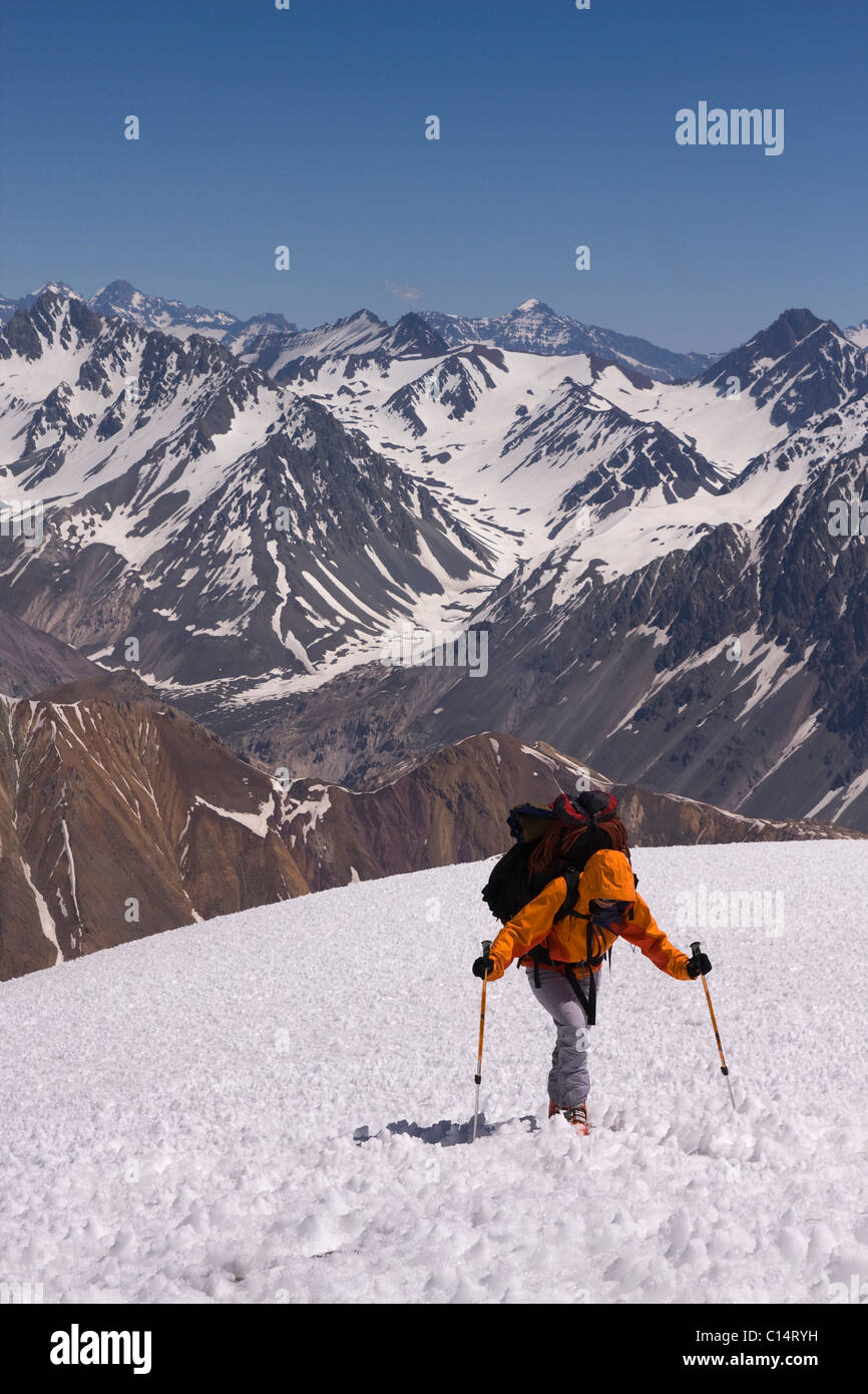 A woman mountain climbing on Volcan San Jose in the Andes mountains of Chile Stock Photo Alamy