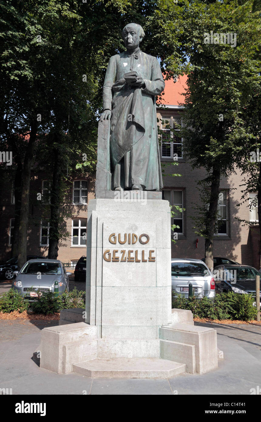 Statue of Guido Gezelle in the beautiful city of Bruges (Brugge), Belgium Stock Photo