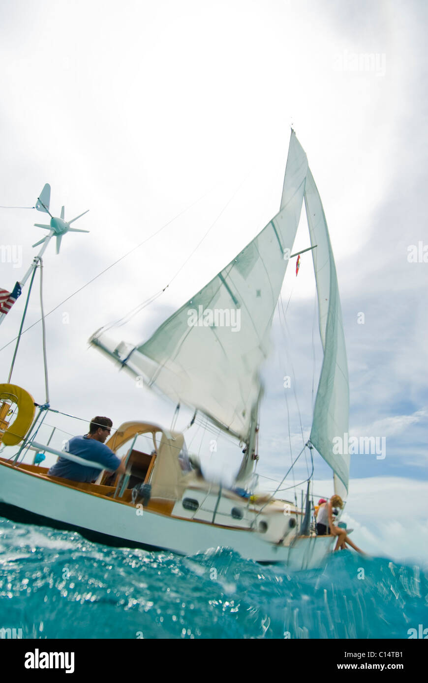 A family out for a day sail in Georgetown, Exumas Stock Photo