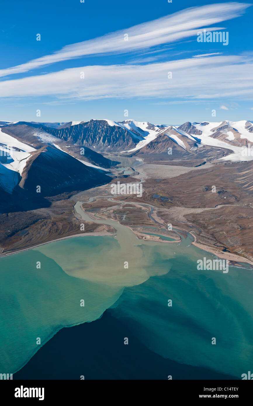 Aerial landscape of Guys Bight, Baffin Island, Nunavut, Canada. Stock Photo