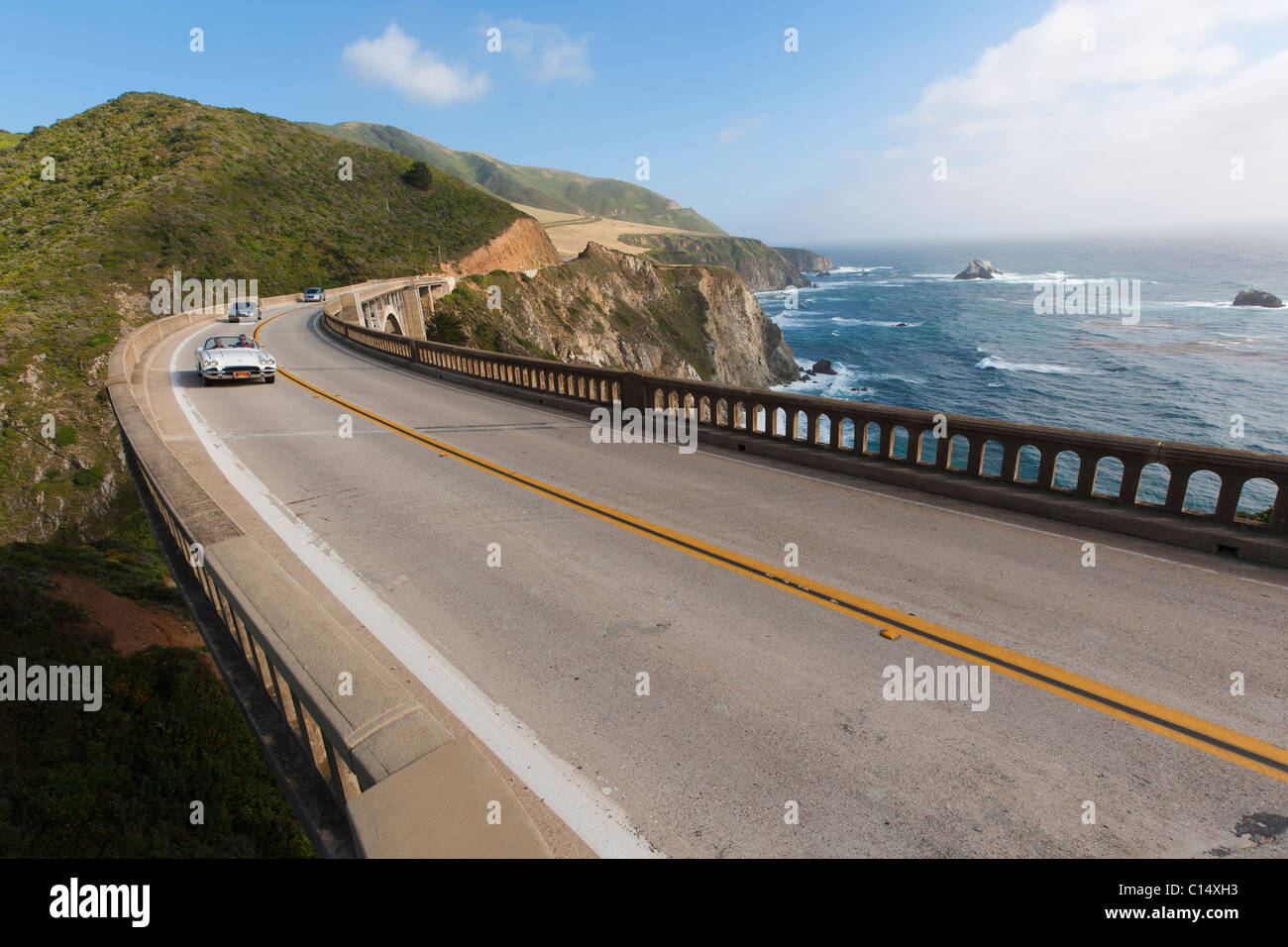 Car, automobile on Bixby Bridge in Big Sur, Central Coast California