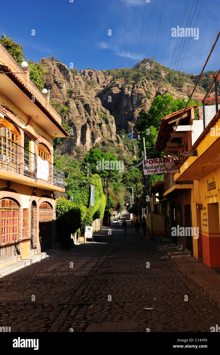 Main street in Tepoztlan, Morelos State, Mexico Stock Photo