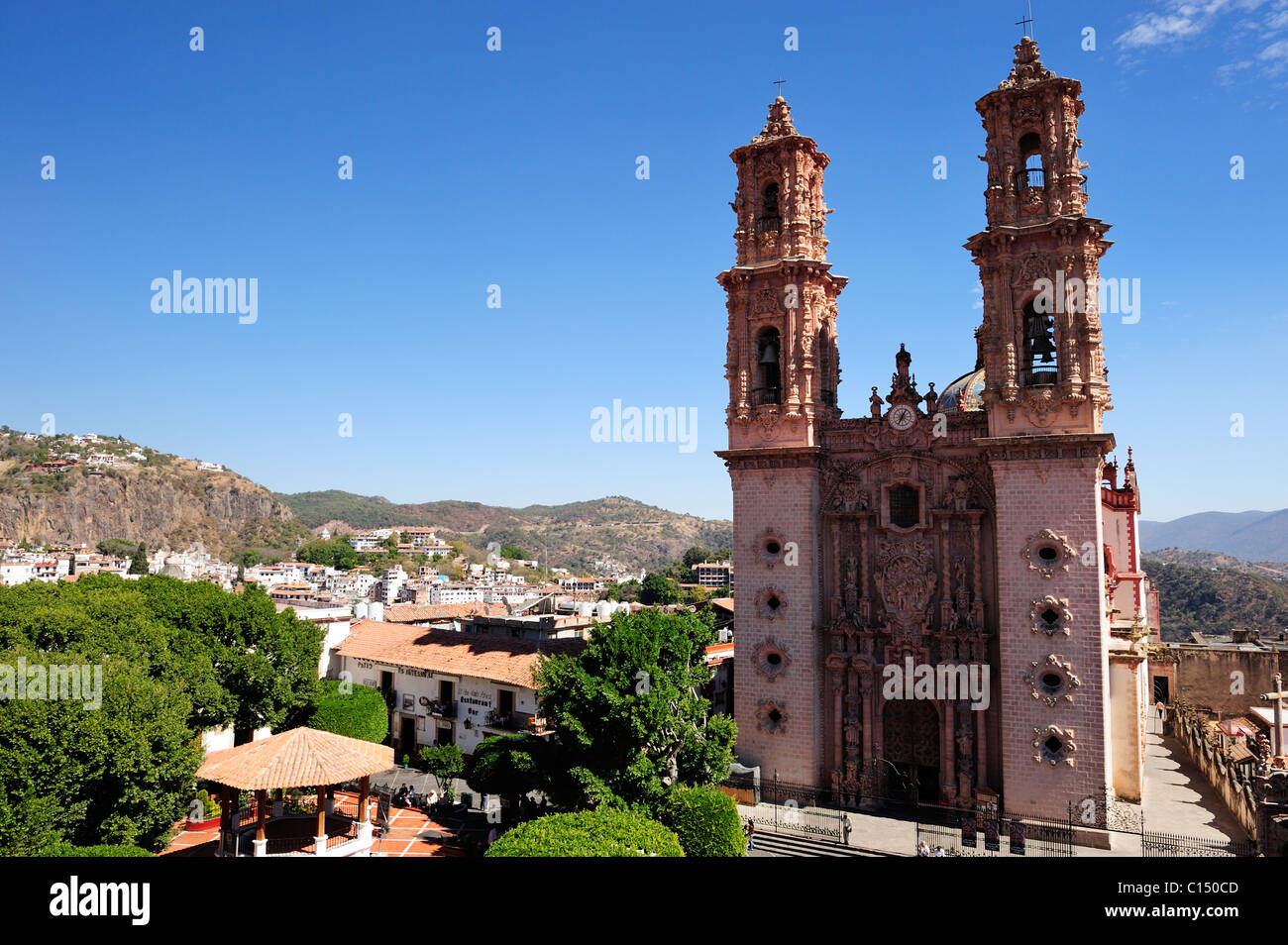 Facade of Iglesia de Santa Prisca in Taxco, Guerrero State, Mexico Stock Photo