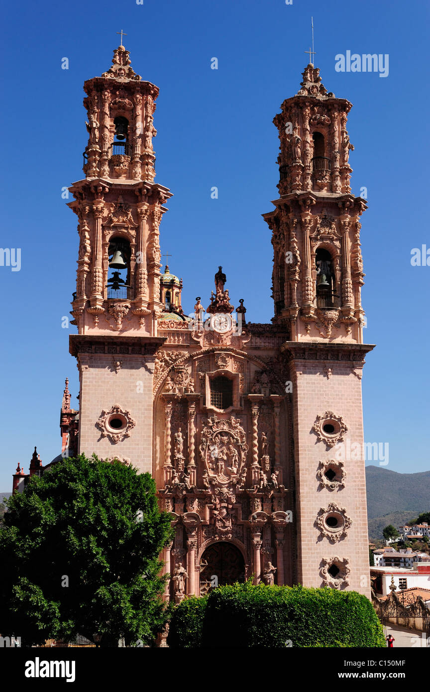 Facade of Iglesia de Santa Prisca in Taxco, Guerrero State, Mexico Stock Photo