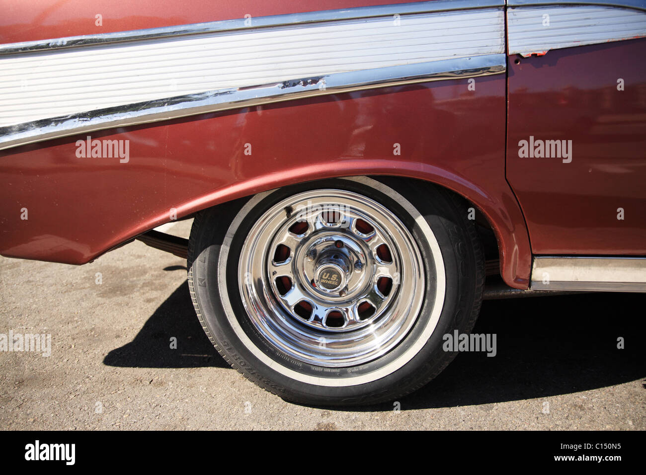 Chrome wheel of an old American car in Havana Cuba Stock Photo