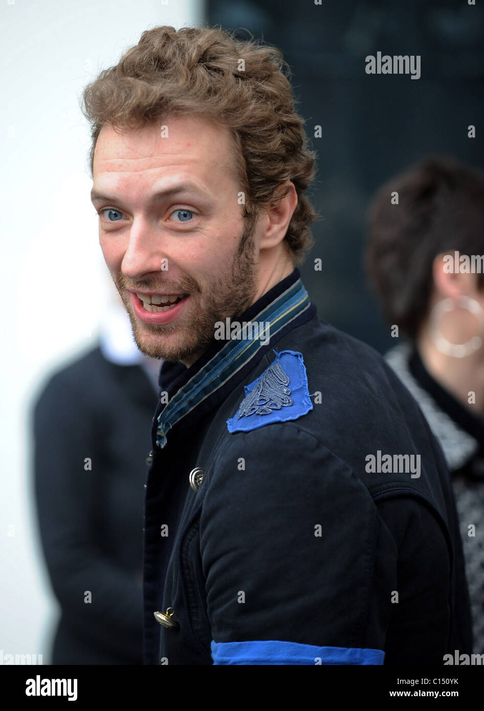 Chris Martin leaves Absolute Radio after performing an intimate acoustic session London, England - 30.01.09 Stock Photo