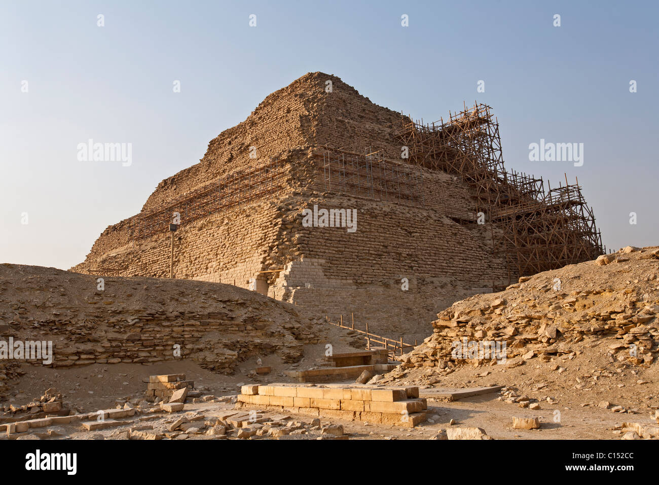 At Saqqara, Djoser's Stepped Pyramid undergoes restoration, near Giza Egypt. Stock Photo