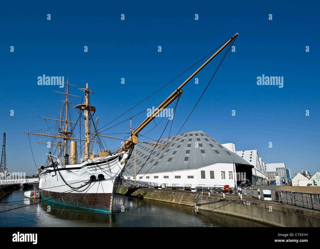 HMS Gannet at Chatham Historic Dockyard in Kent. Stock Photo