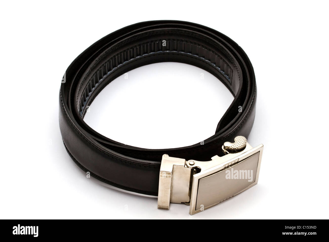Black leather belt isolated on white background Stock Photo - Alamy