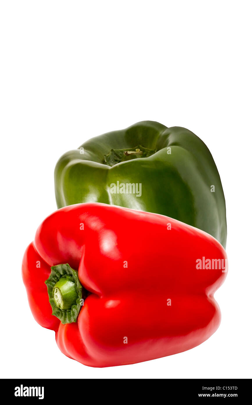 Red and green peppers isolated on white background Stock Photo - Alamy