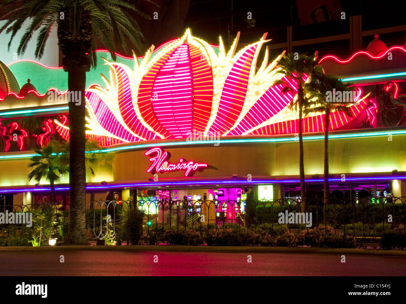 Neon signs of The Flamingo Hotel Casino Stock Photo