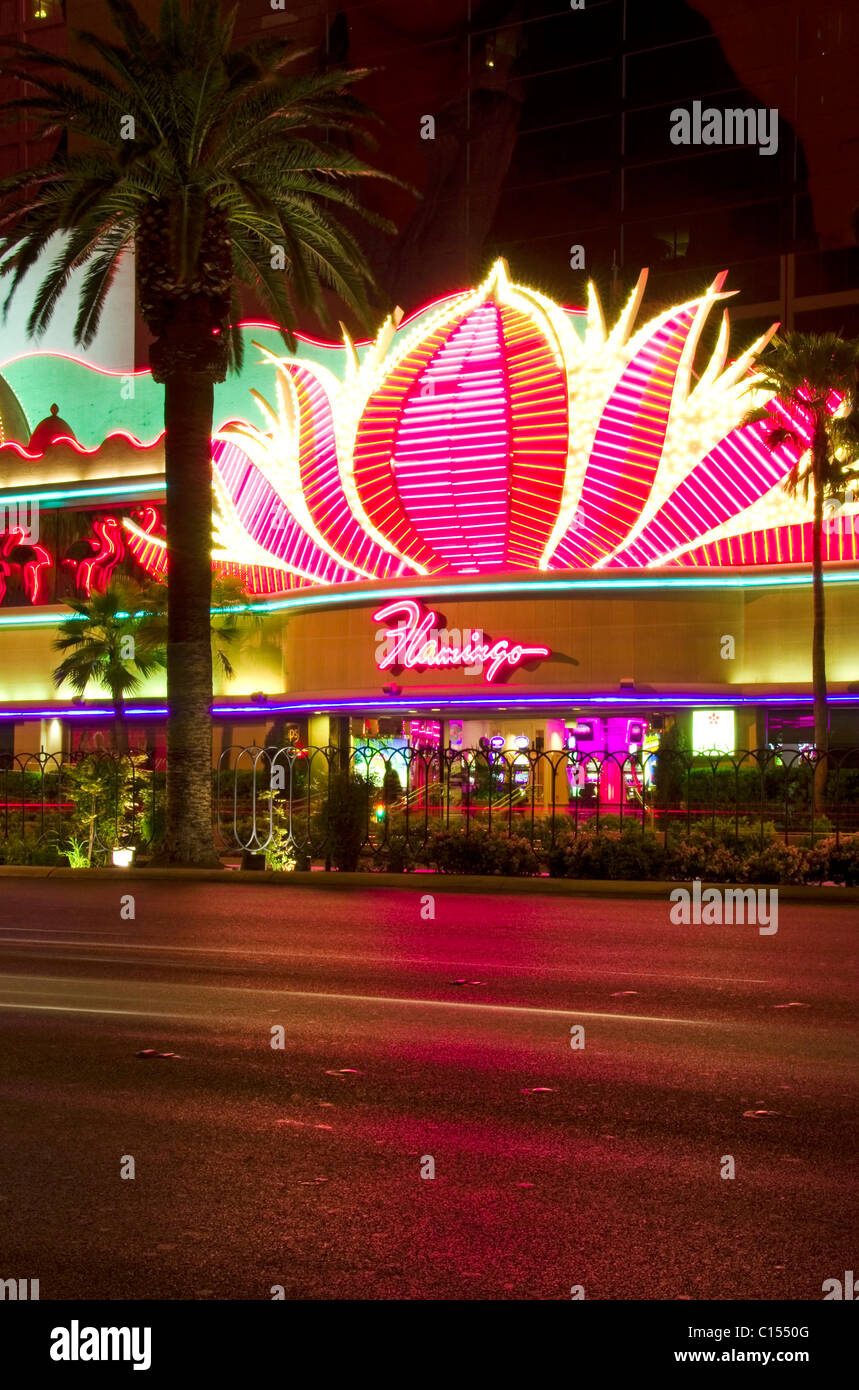 Neon signs of The Flamingo Hotel Casino Stock Photo