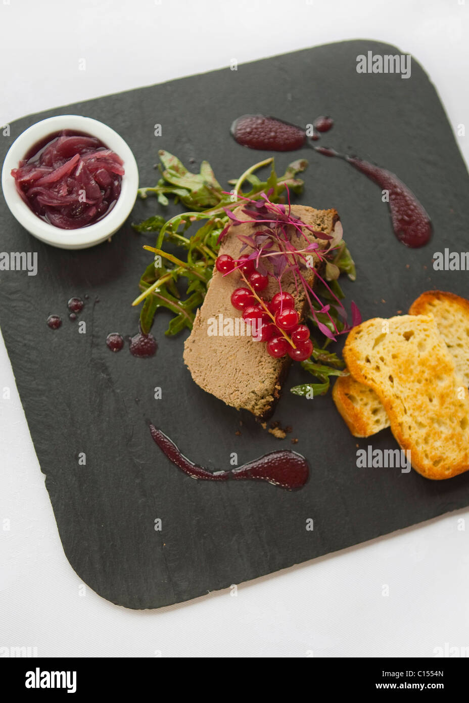 Chicken liver, leek and Bacon parfait, "rocket salad" with toasted