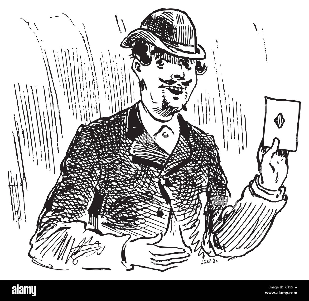 The three card trickster engraving illustration Stock Photo