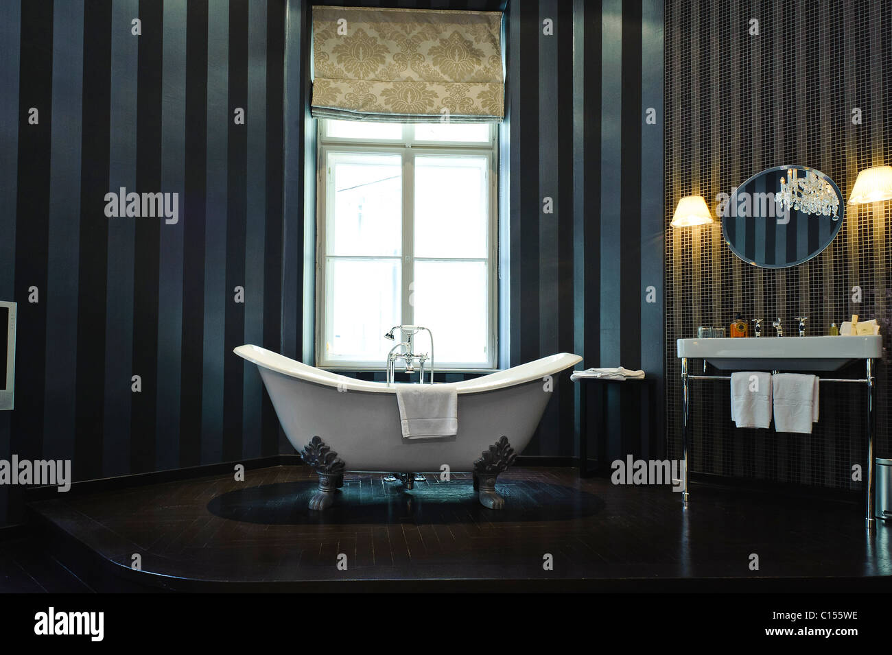 One of the various design rooms at this Vienna Boutique Hotel. Hotel Altstadt Stock Photo