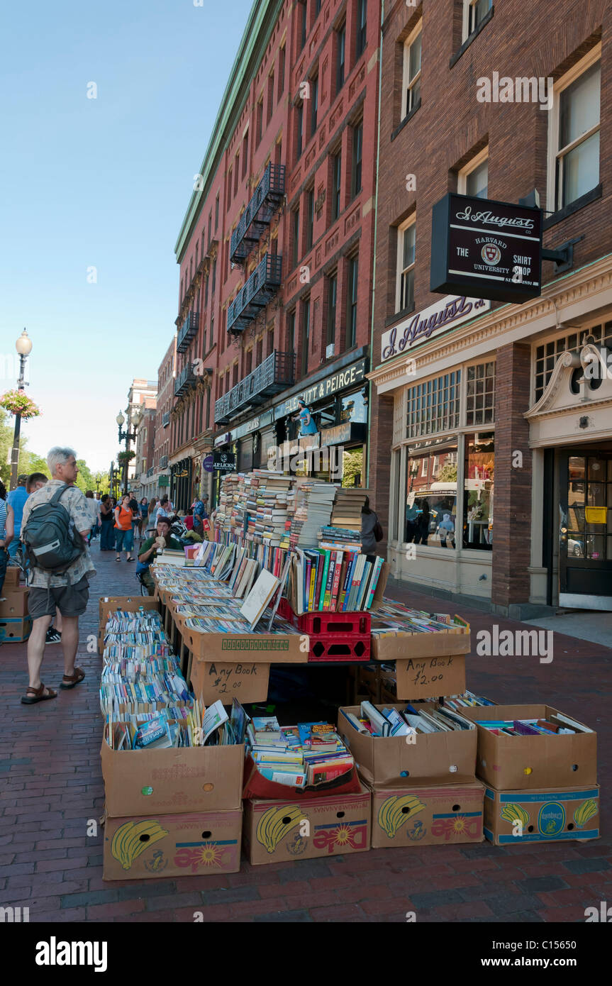 Book stalls in front of  Harvard University  Cambridge Stock Photo