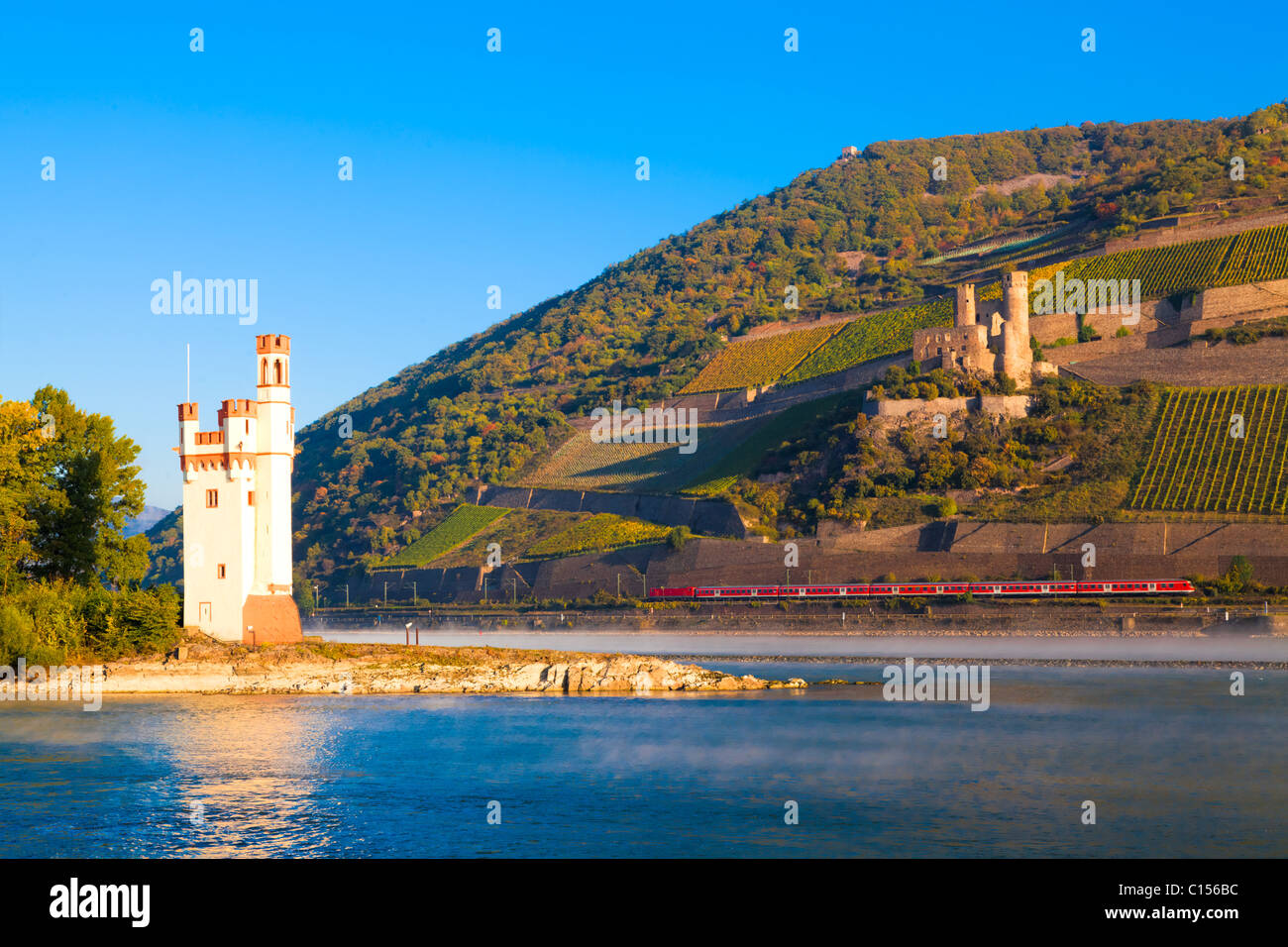 The Mouse Tower (Mäuseturm) and the castle Ehrenfels at Bingen, Germany