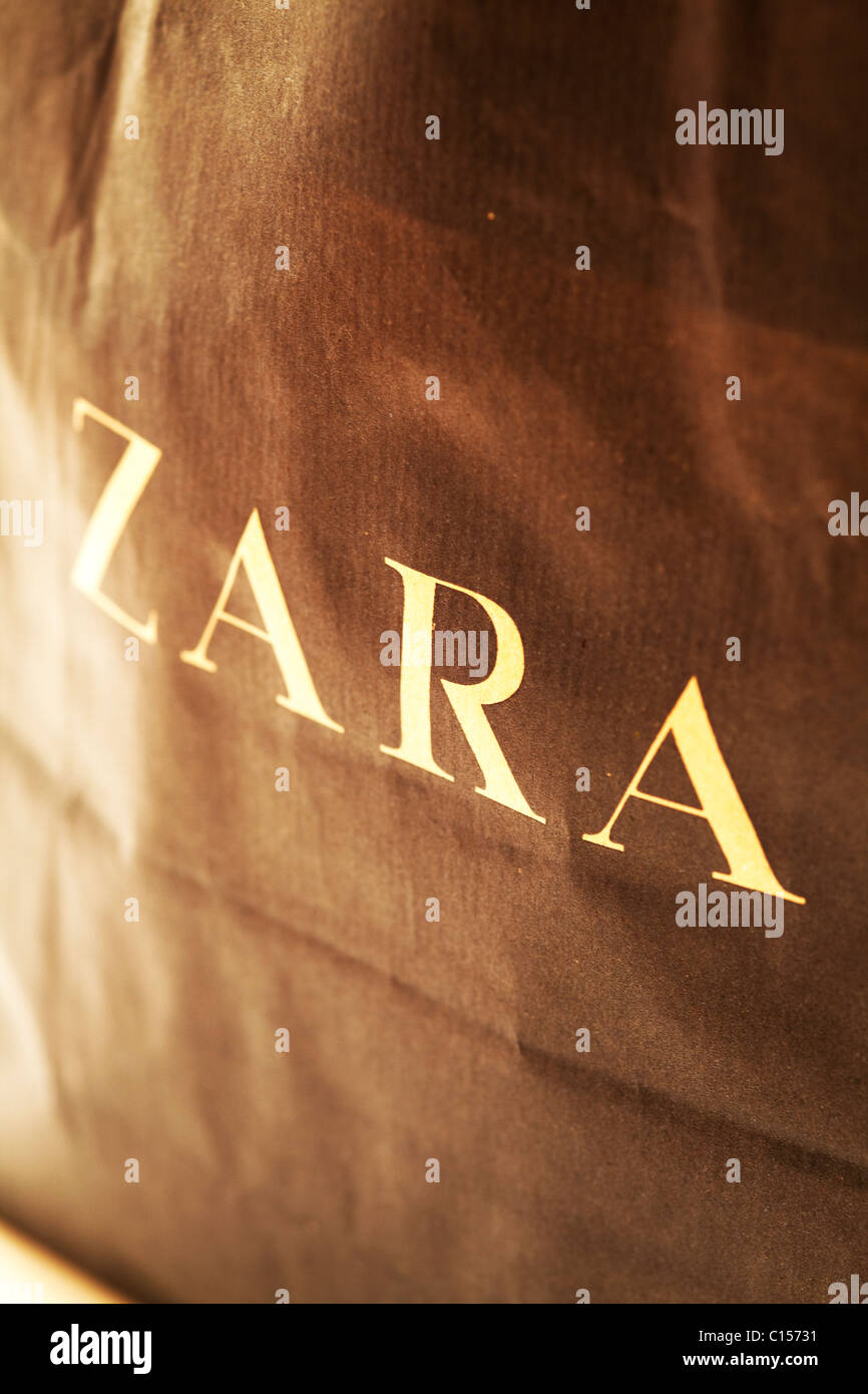 Zara brand name on paper shopping bag detail Stock Photo