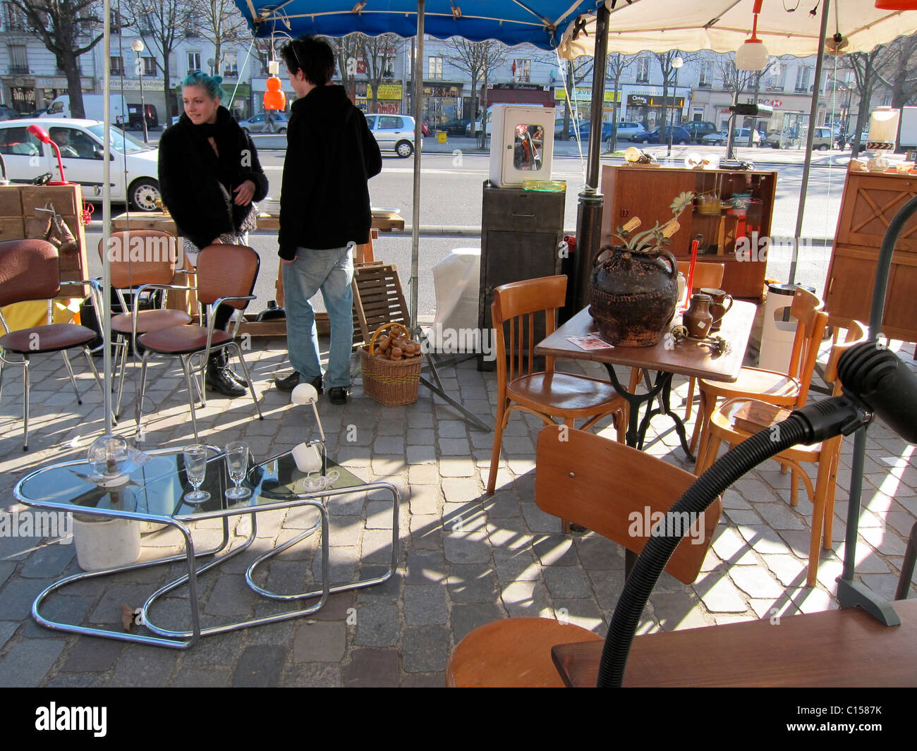 Inexpensive modern furniture street outdoors sunny day europe holidays
