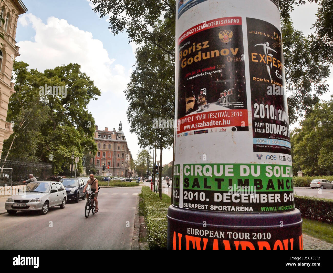 Advertising posters on a lamp post along Andrássy Avenue Budapest