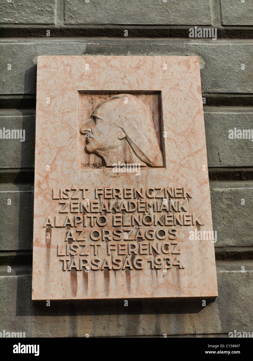 Plaque of Franz Liszt on the Franz Liszt House in Budapest, Hungary. Stock Photo