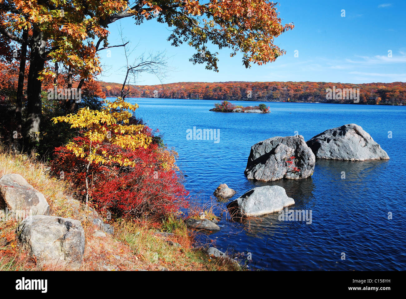 Autumn Mountain with lake view and colorful foliage in forest Stock ...