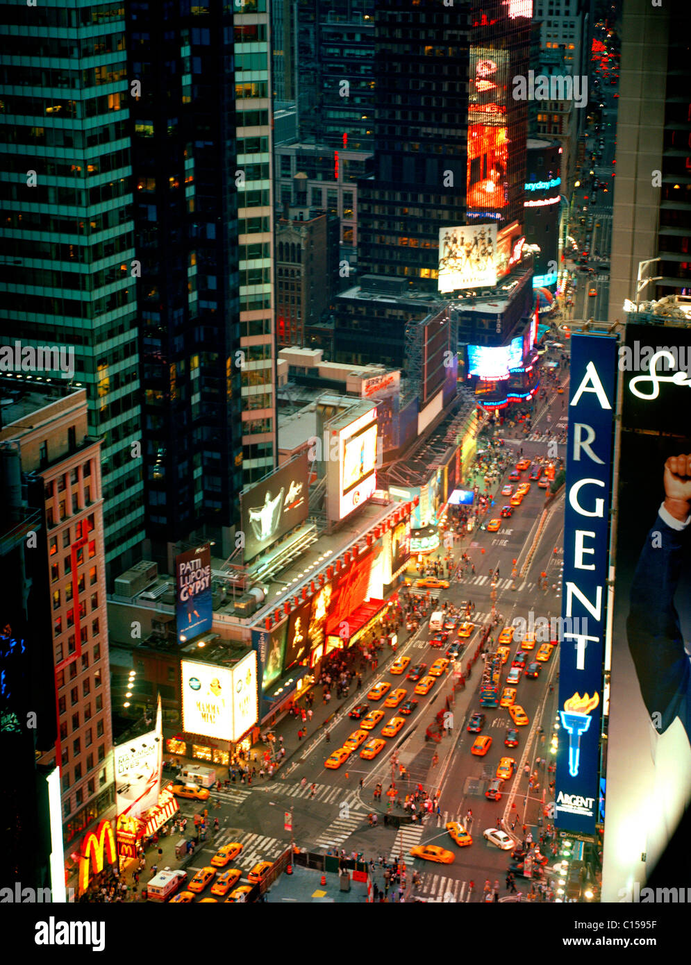 Elevated view of Time Square at night Stock Photo
