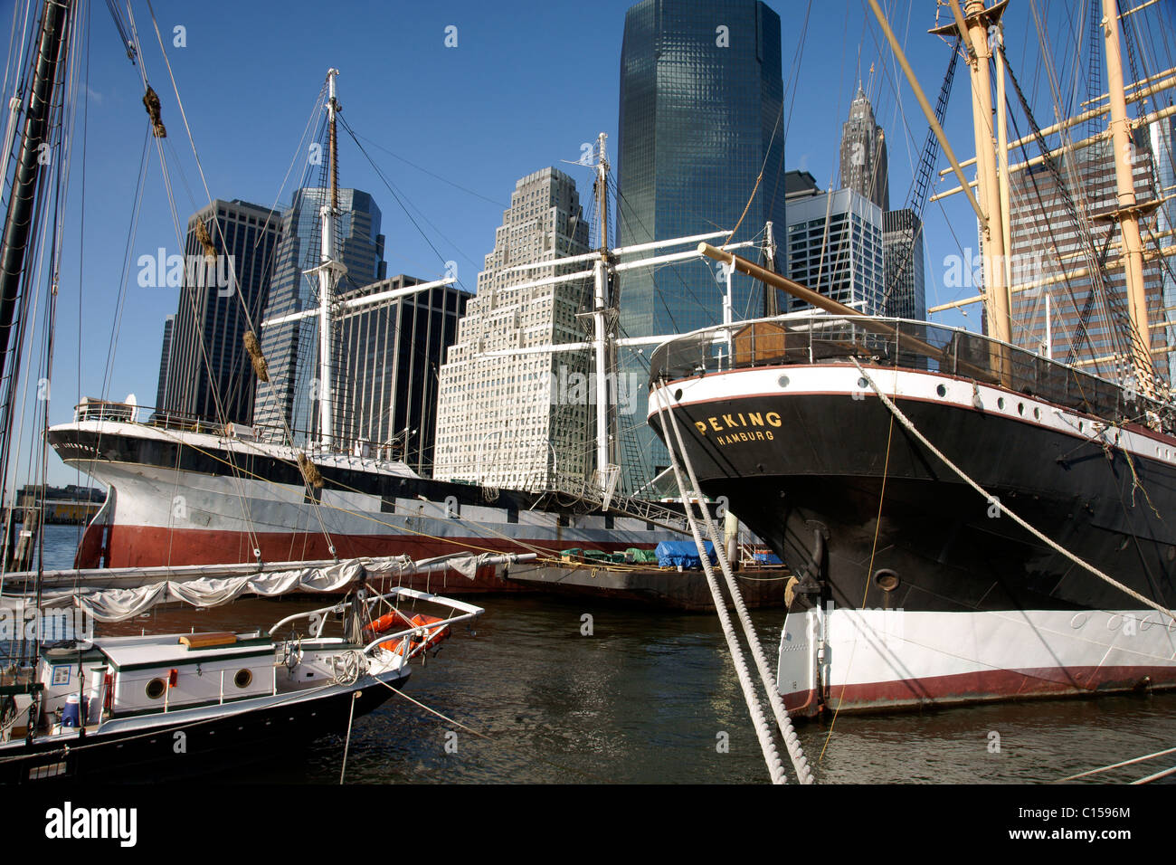 South Street Seaport and Lower Manhattan Stock Photo