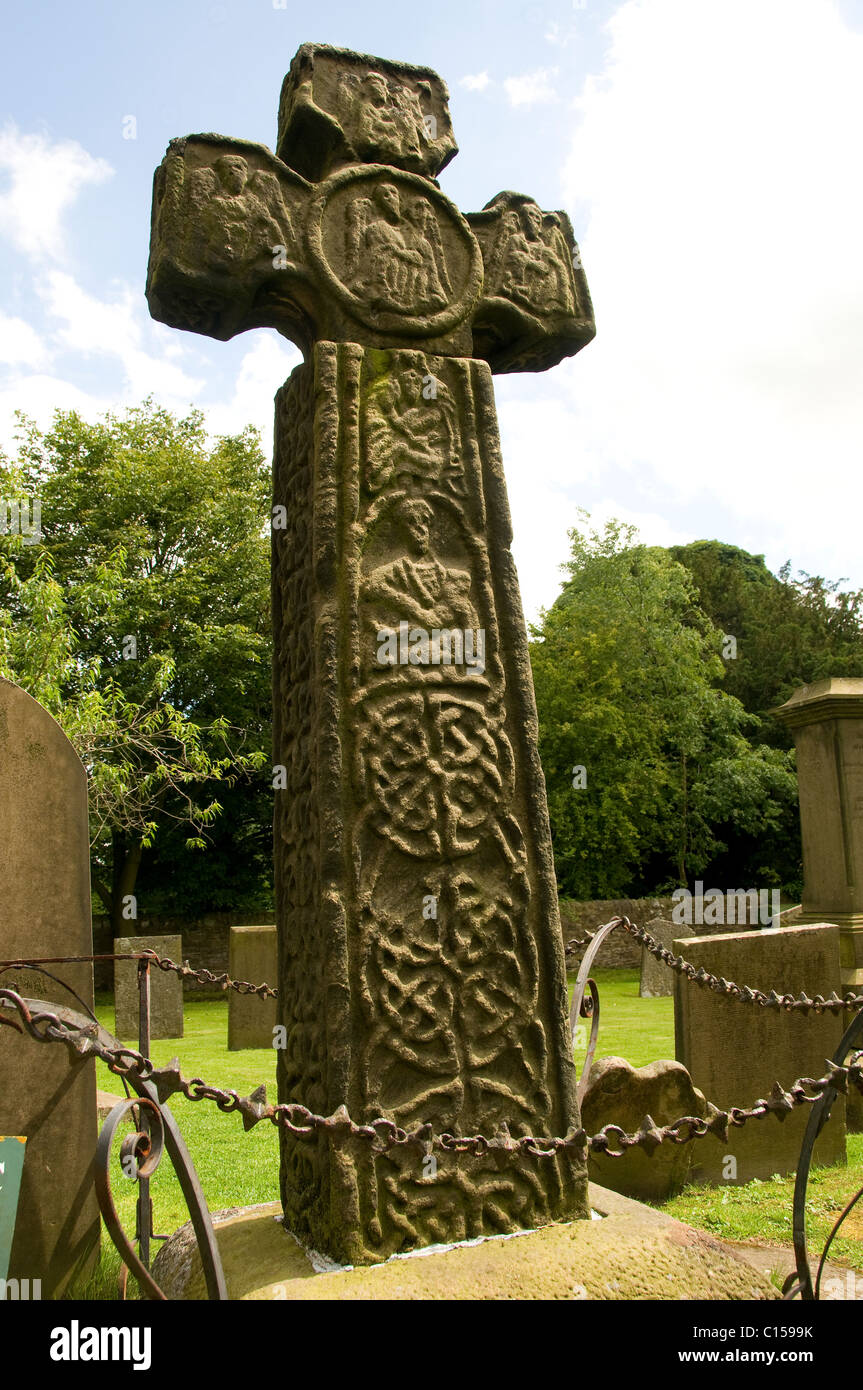 Celtic Cross in village of Eyam, Derbyshire UK Stock Photo