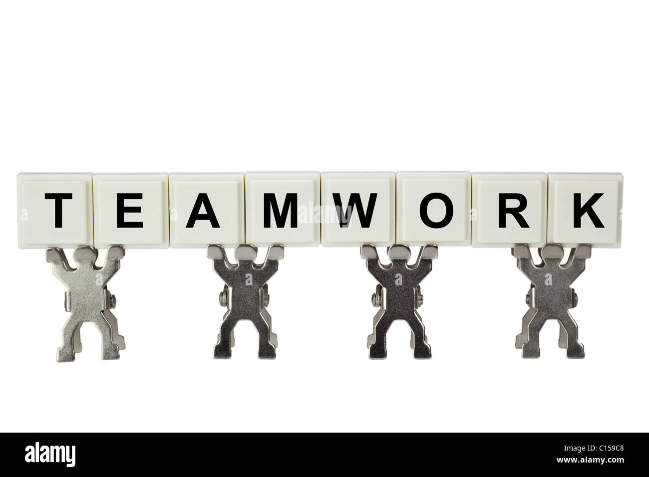 Figurines with teamwork isolated on white background Stock Photo
