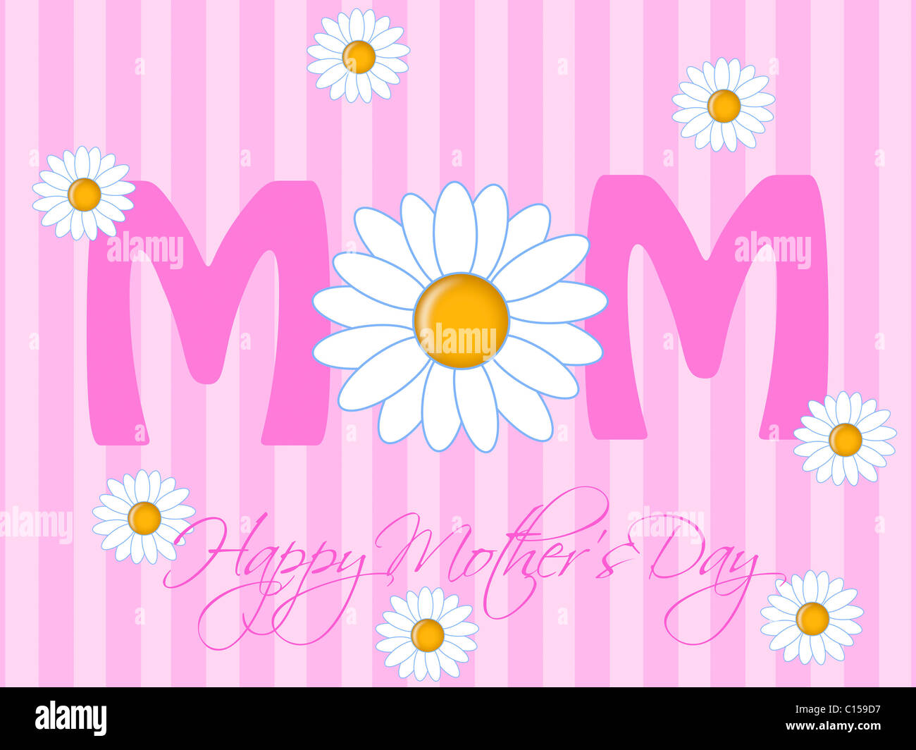 Happy Mothers Day with Daisy Flowers Pink Background Illustration Stock ...