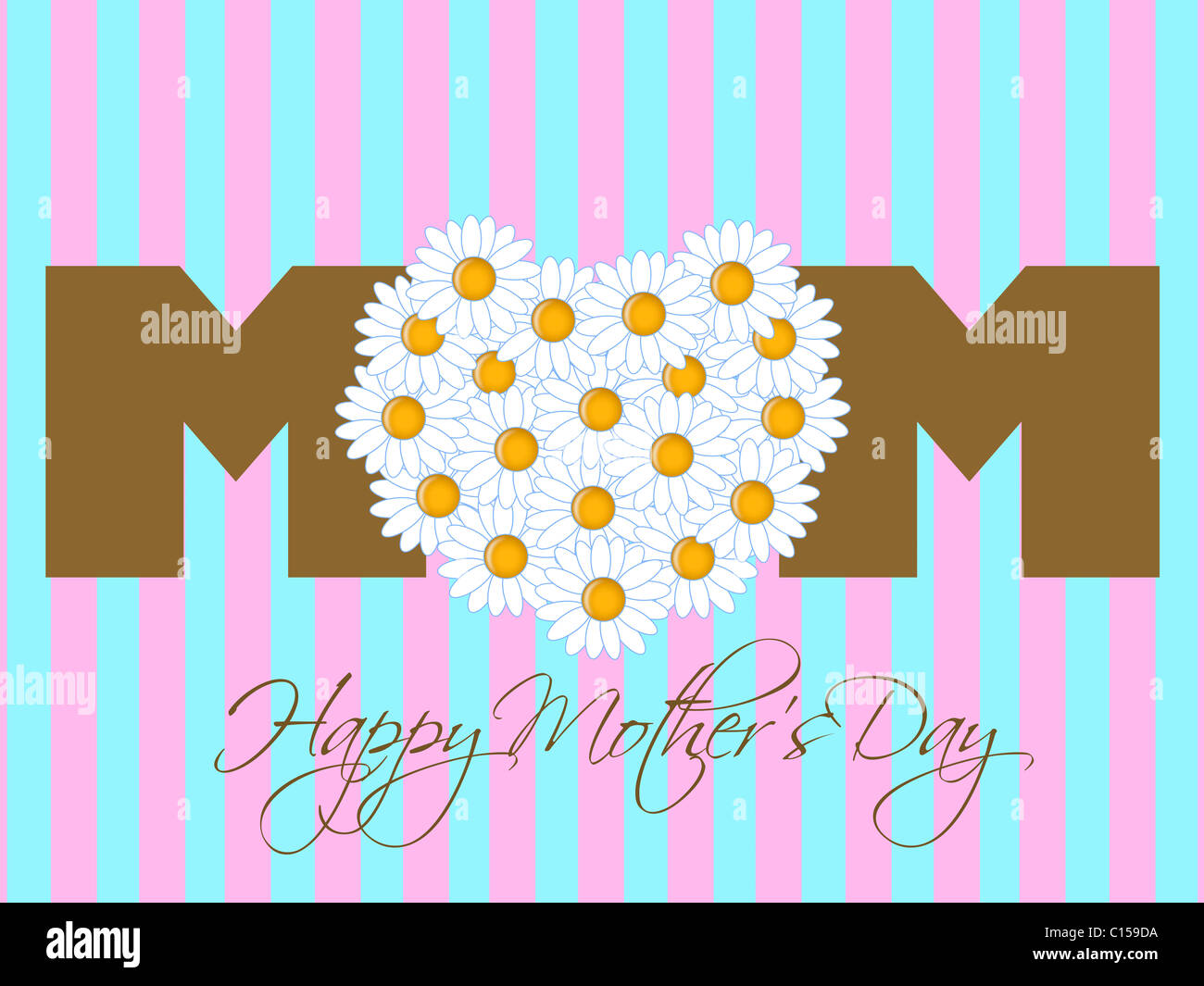 Happy Mothers Day with Daisy Flowers Heart Pink Background Illustration ...