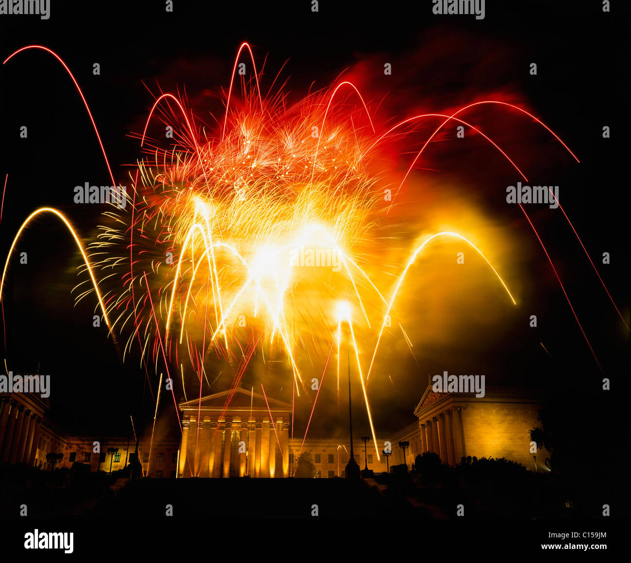 Fireworks at Philadelphia museum of art Stock Photo