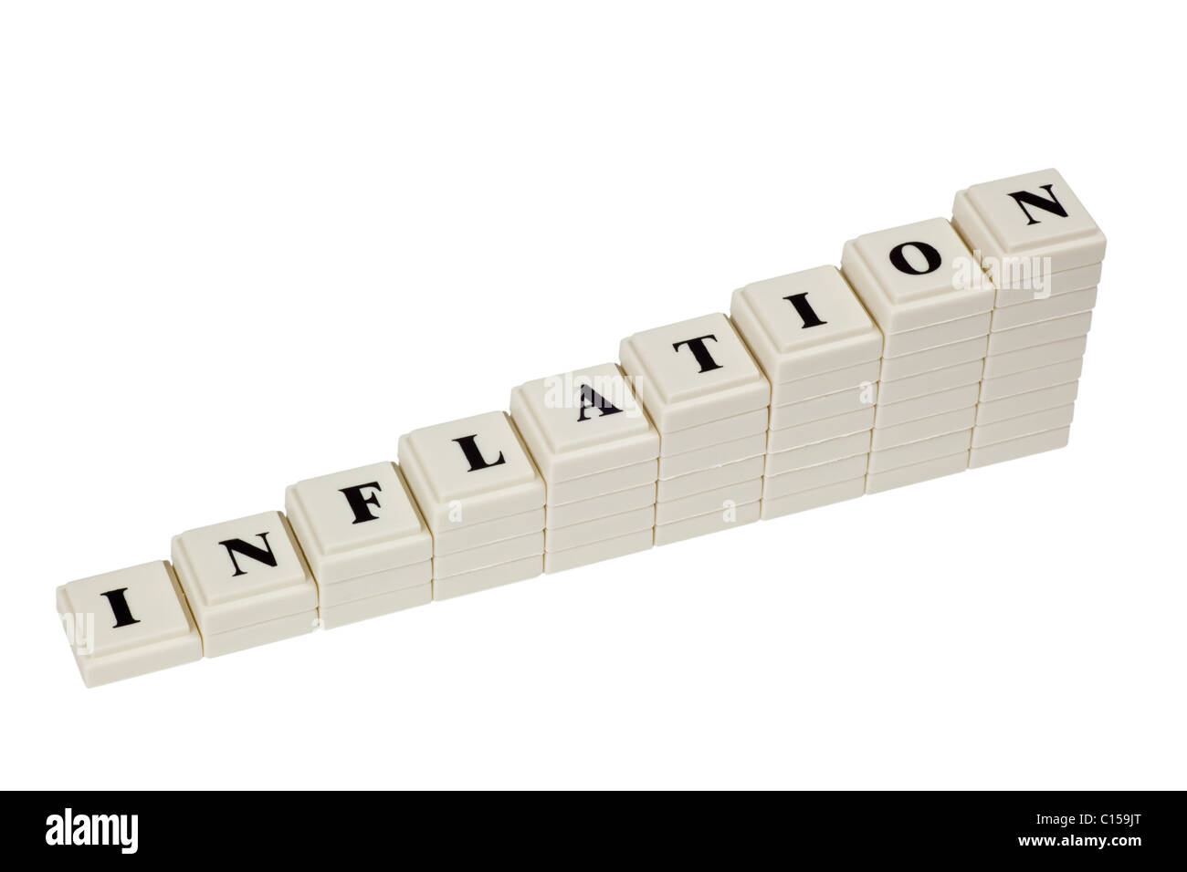 Stack of increasing blocks showing the word INFLATION isolated on white background Stock Photo