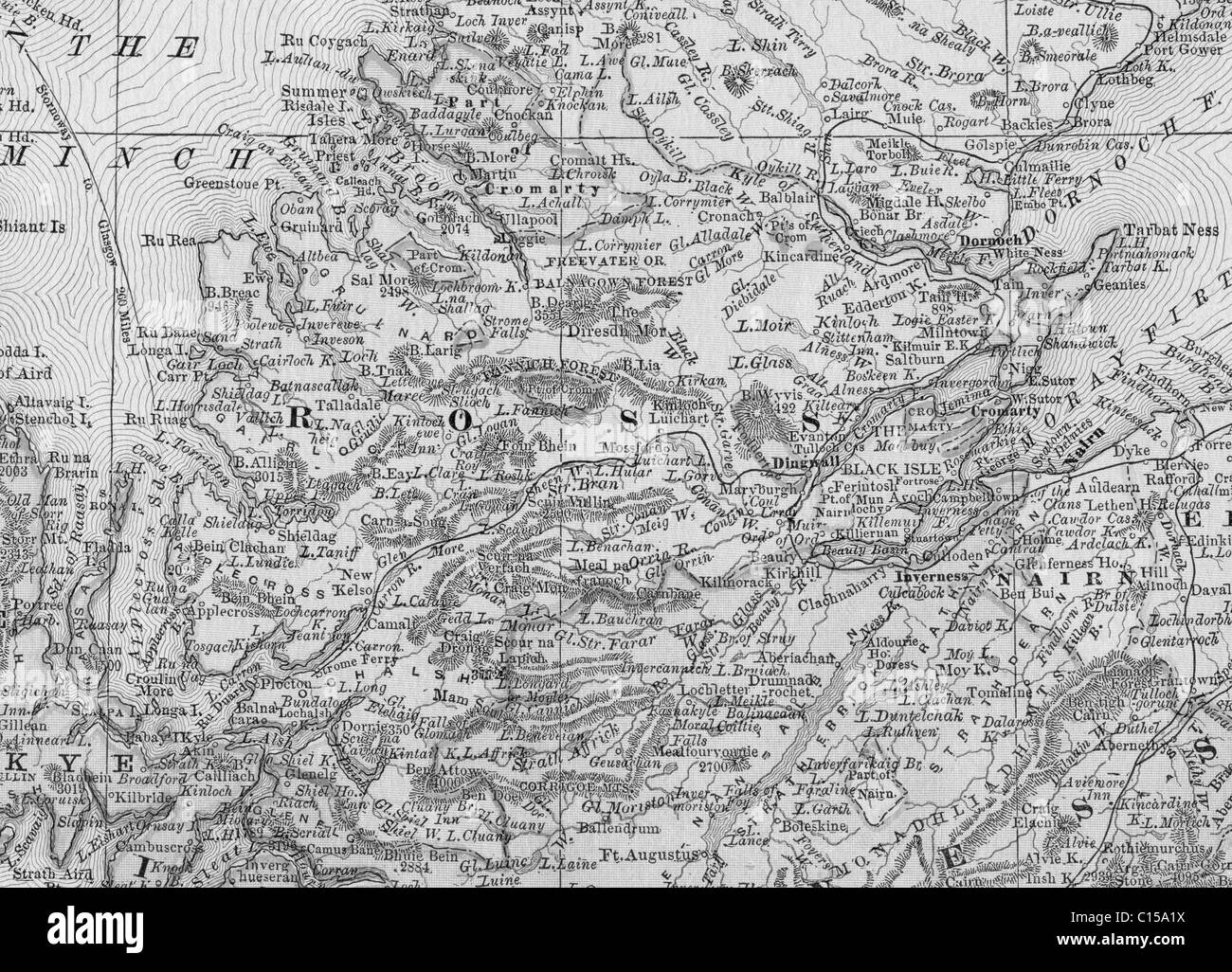 Old map of Ross County from original geography textbook, 1884 Stock