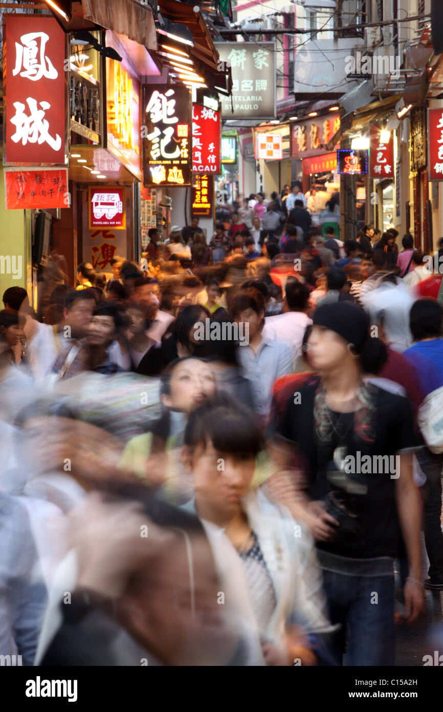 crowd people in macau street, Macau Stock Photo