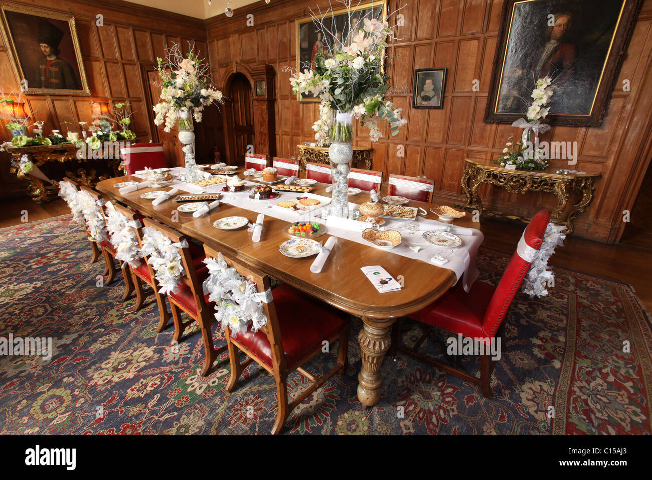 Arley Hall & Gardens, England. Arley Hall front hall decorated for the